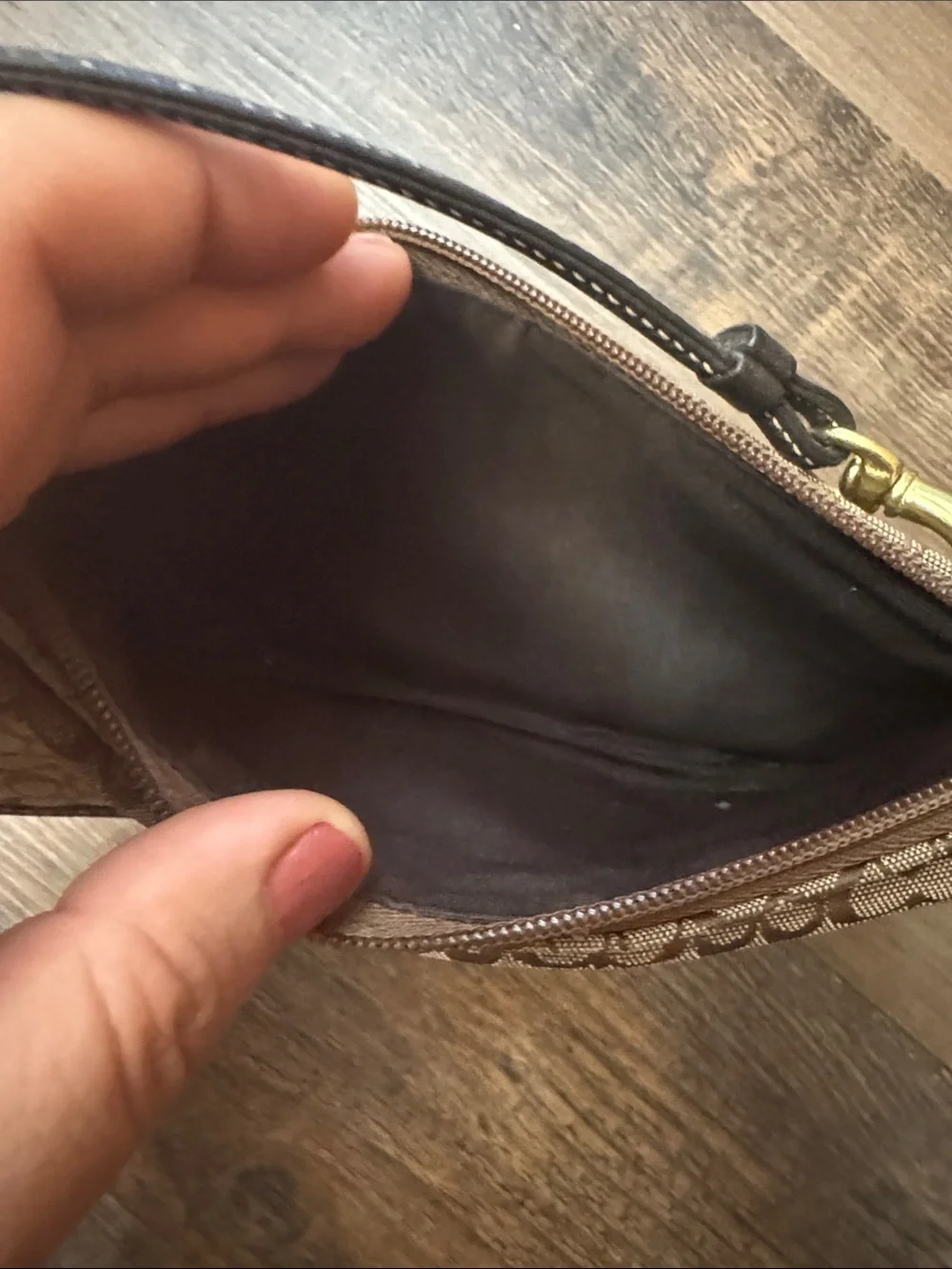 Coach Soho Vintage Tan and Brown Signature Canvas Wristlet with Leather Trim